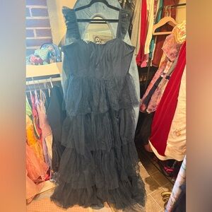 Navy Blue Tiered Tulle Evening Dress